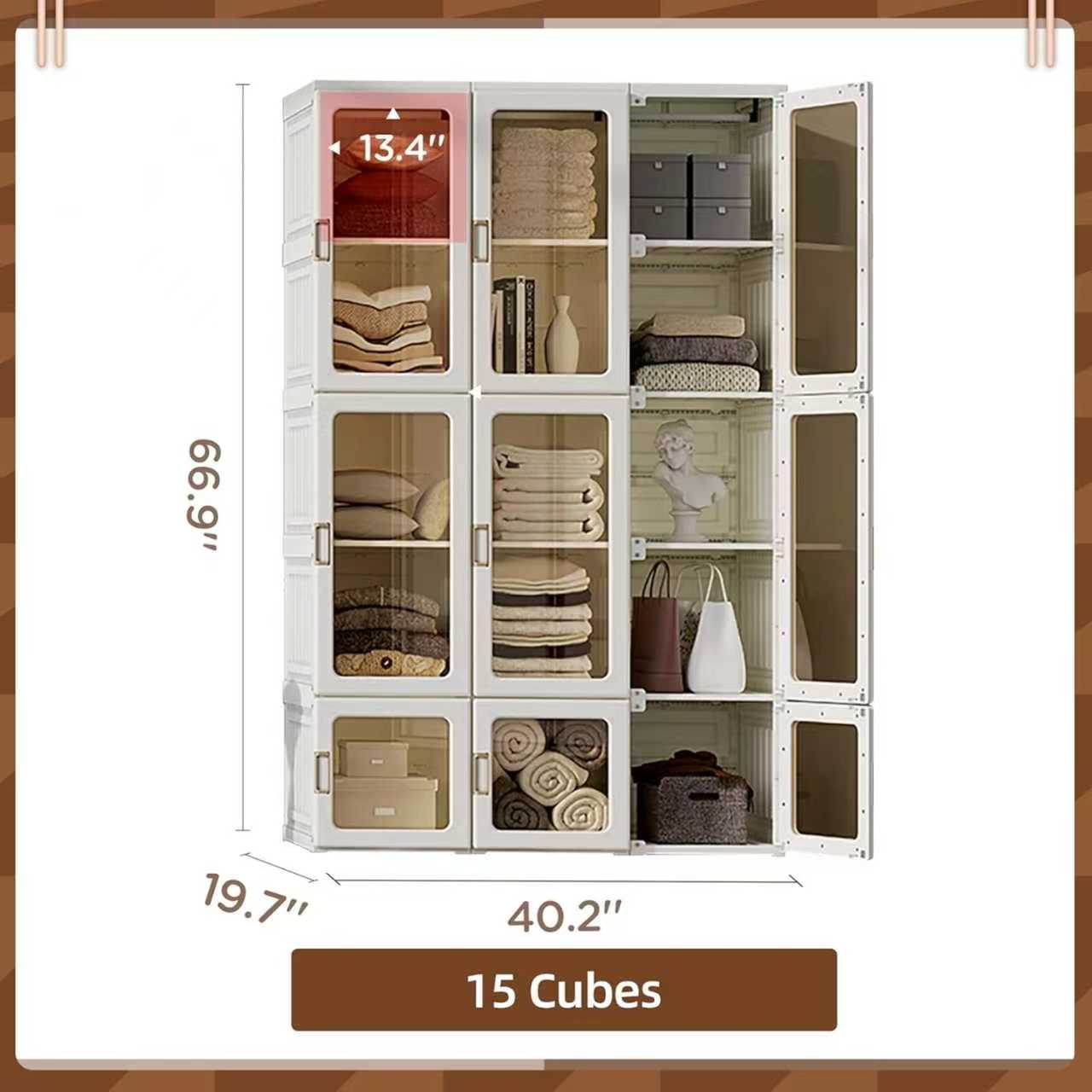 Portable Wardrobe Closet with Transparent Doors