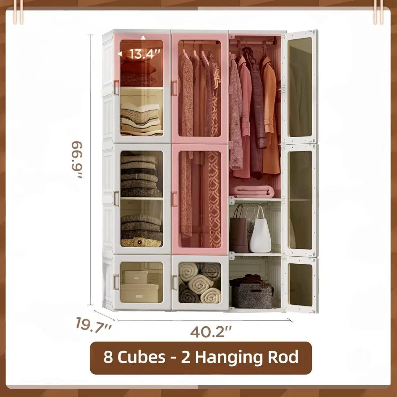 Portable Wardrobe Closet with Transparent Doors