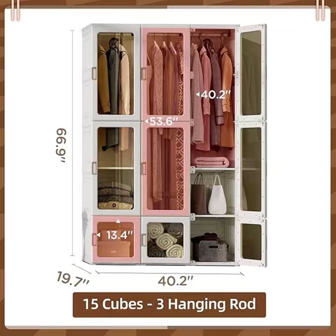 Portable Wardrobe Closet with Transparent Doors