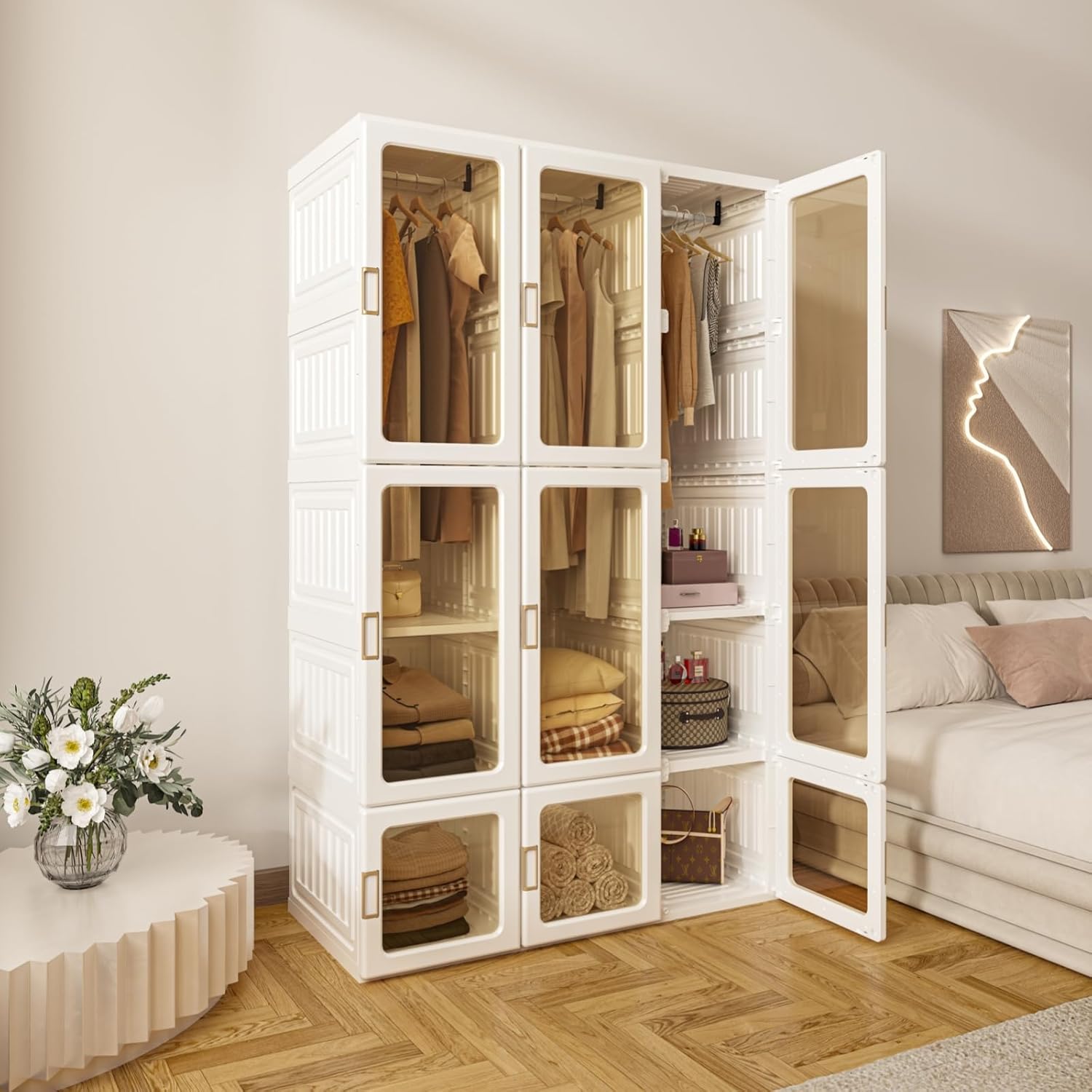 Portable Wardrobe Closet with Transparent Doors