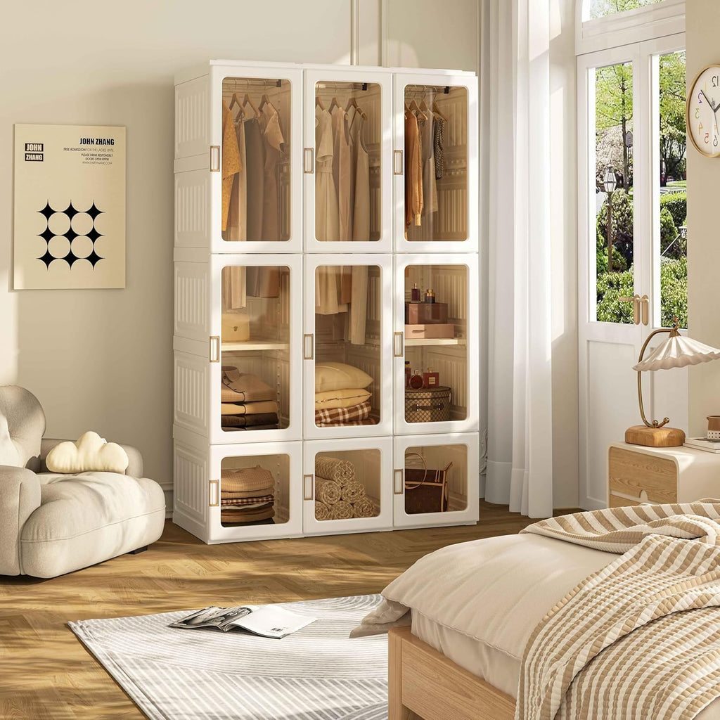 Portable Wardrobe Closet with Transparent Doors