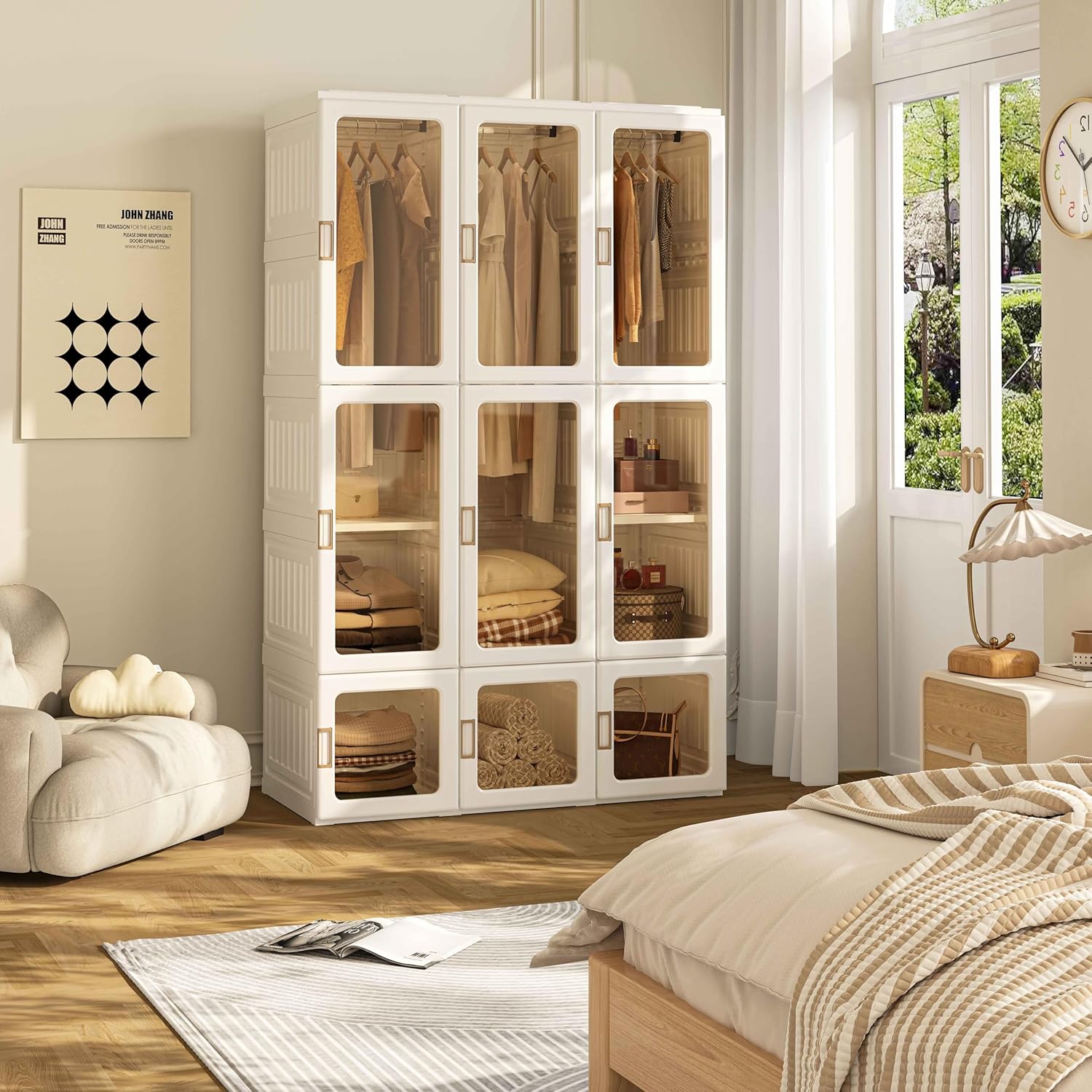 Portable Wardrobe Closet with Transparent Doors