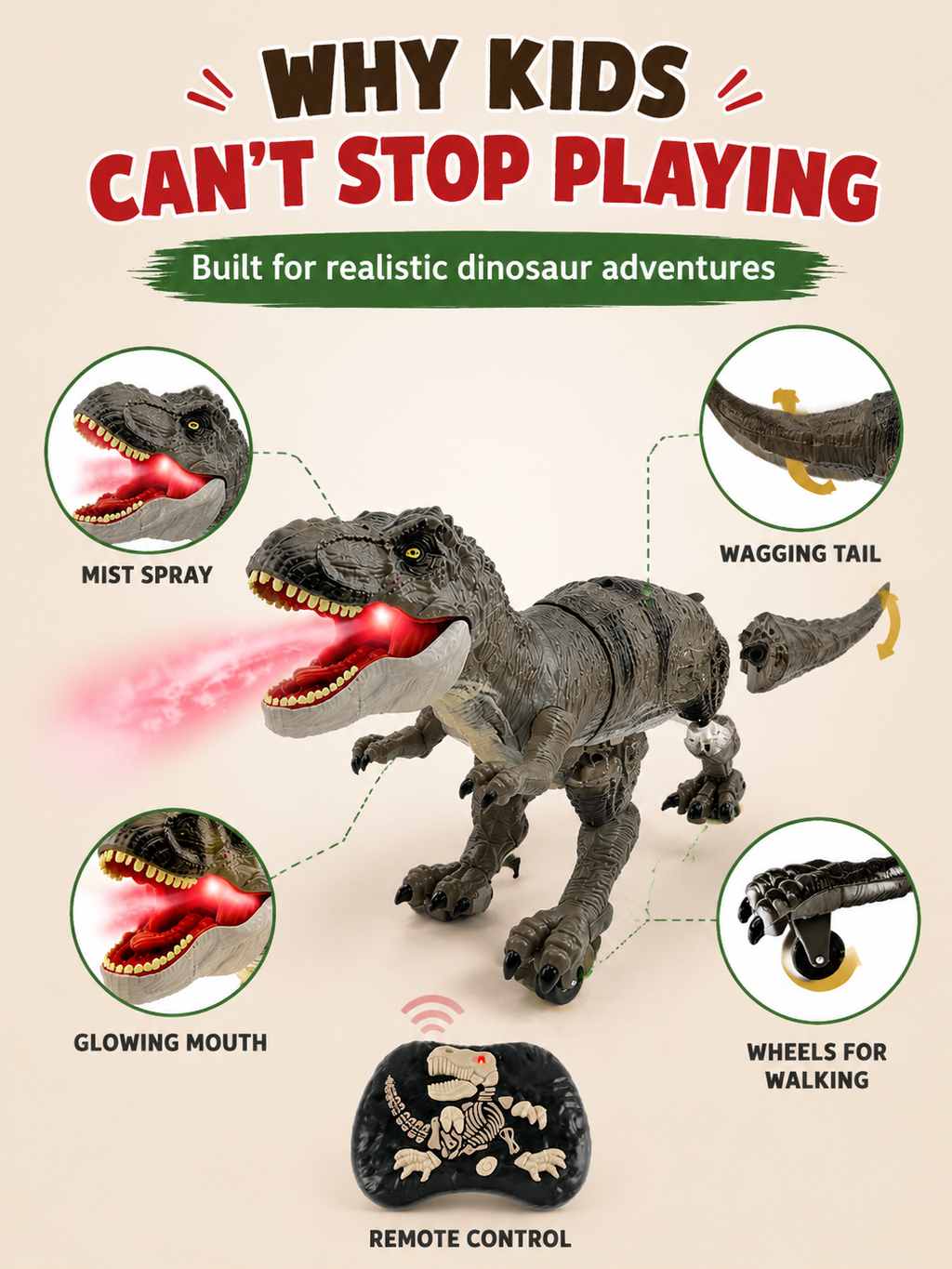 Mist‑Spraying Remote Dinosaur Toy